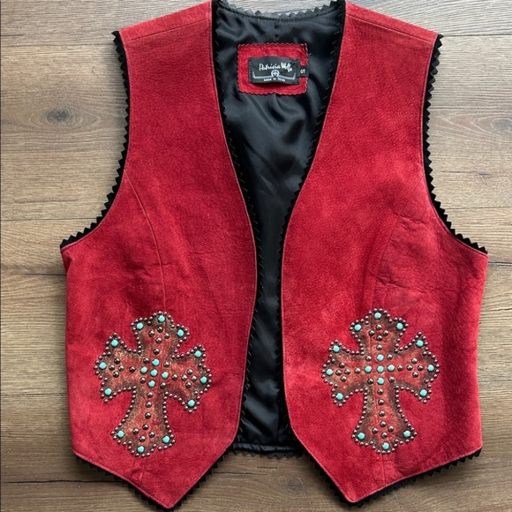 Red Suede Studded Cross Vest by Patricia Wolf !! Small
